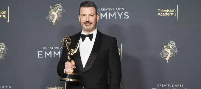 Jimmy Kimmel says he's not defending democracy. But he's standing up for fellow Emmy nominee Colbert