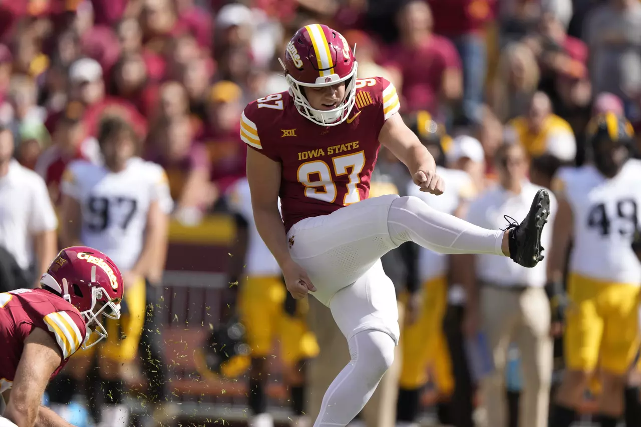 Kyle Konrardy's late 54-yard field goal gives No. 16 Iowa State 16-13 win over Hawkeyes