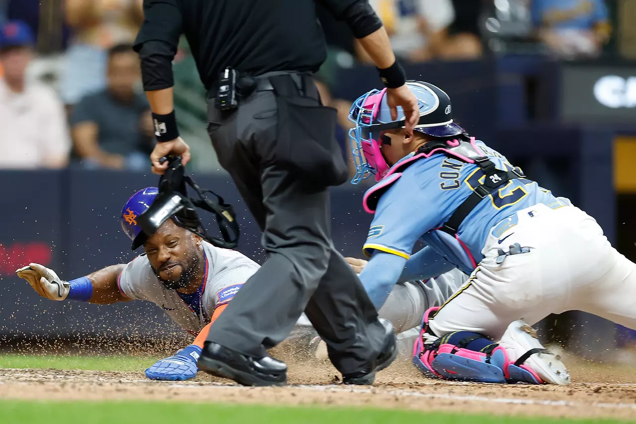 Starling Marte thrown out at plate as tying run as reeling Mets fall to Brewers, 3-2