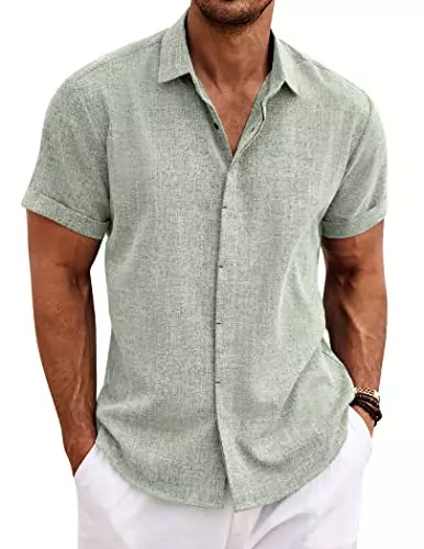 COOFANDY Men's Casual Shirts Button Up Linen Shirt