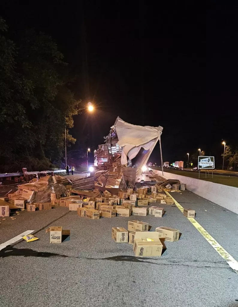 New Jersey highway crash spills M&M's across the roadway